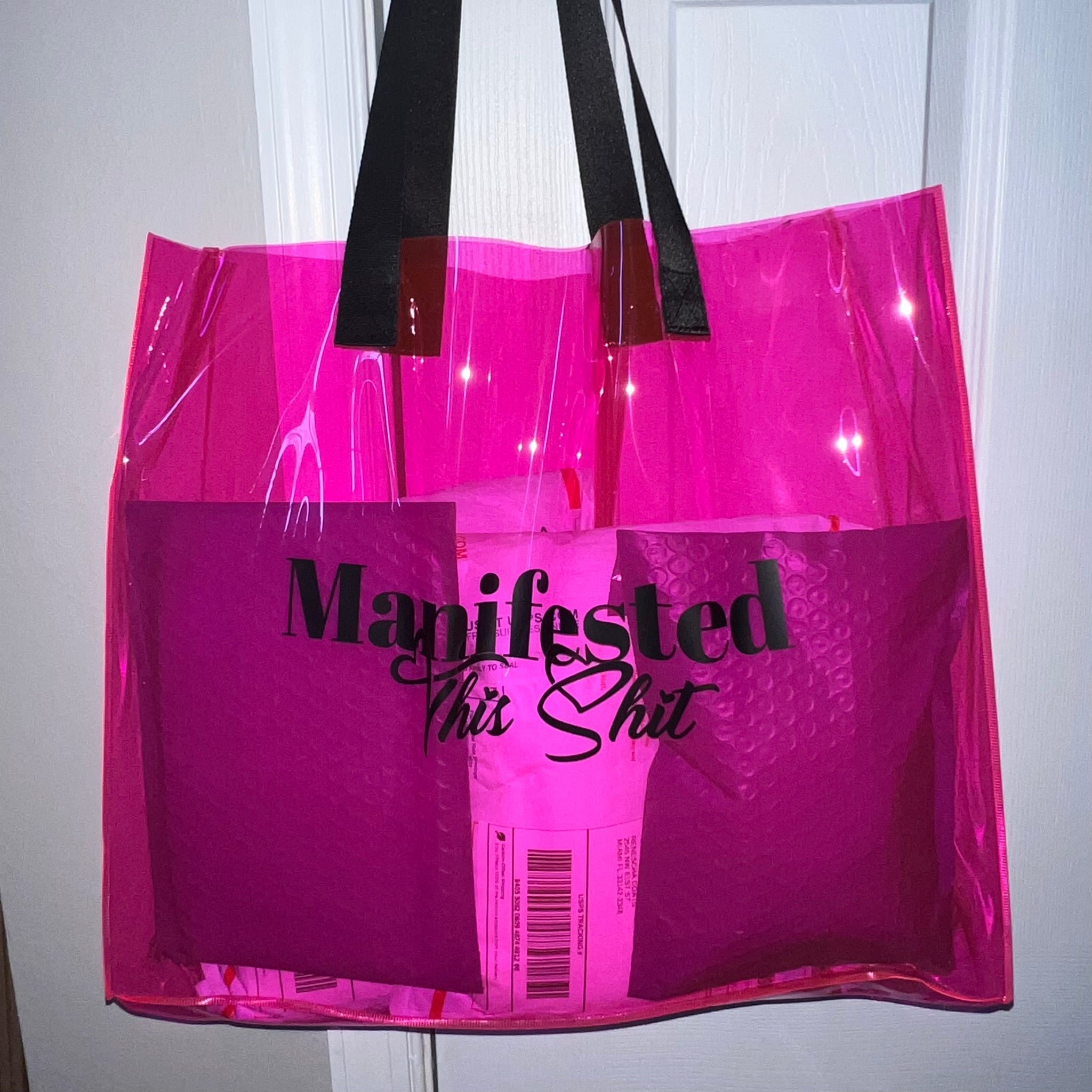 Transparent PVC Tote Bag Small Business Package Carrier Behind