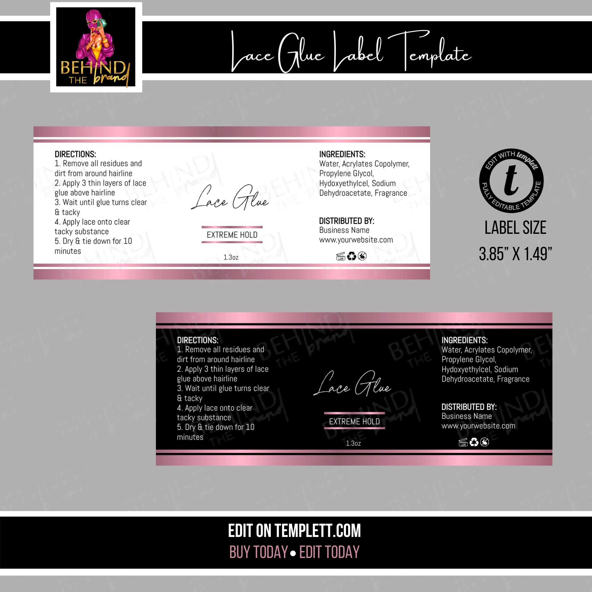 Rose Gold Lace Glue Label Template – Behind The Brand, LLC for Free Printable Paparazzi Gift Certificate